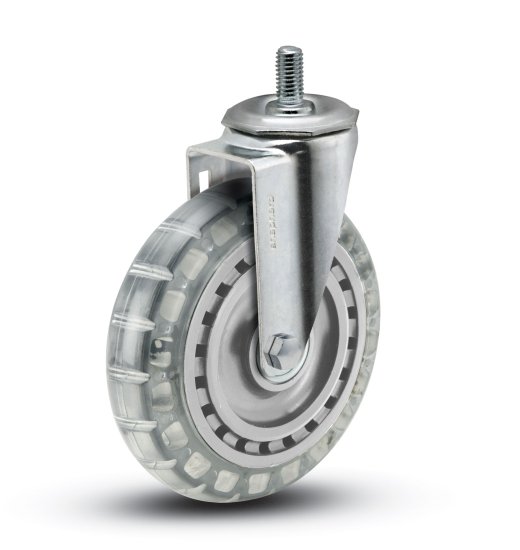 Caster; Swivel; 6\" x 1-1/4\"; Polyurethane (Clear); Threaded Stem (1/2\"-13TPI x 1-1/2\"); Zinc; Ball Brng; 300# (Item #64751)
