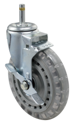 Caster; Swivel; 6" x 1-1/4"; Polyurethane (Clear); Grip Ring (7/16" x 1-7/16" w/ brass band); Zinc; Ball Brng; 300#; Tread brake (Item #67378)