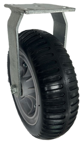 (image for) Caster; Rigid; 10" x 3"; Polyurethane Neverflat; Plastic Hub; Plate; 4"x4-1/2"; holes: 2-5/8"x3-5/8" (slotted to 3"x3"); 3/8" bolt; Zinc; Ball Brng; 250# (Item #64227)