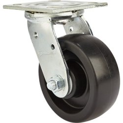 Caster; Swivel; 6" x 2"; Polyolefin; Plate (4"x4-1/2"; holes: 2-5/8"x3-5/8" slots to 3"x3"; 3/8" bolt); Zinc; Delrin Top Hats; 800# (Item #69350)