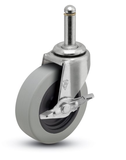 (image for) Caster; Swivel; 3\" x 13/16\"; PolyU on PolyO (Gray); Grip Ring (7/16x1-7/16); Zinc; Plain bore; 120#; Side friction brake (Item #66565)