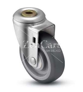 (image for) Caster; Swivel; 3-1/2" x 1-1/4"; Thermoplastized Rubber (Gray); Hollow Kingpin; 1/2" bolt; Zinc; Ball Brng; 250# (Item #68803)