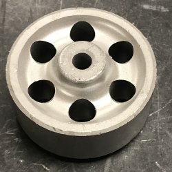 Wheel; 2-1/2" x 1"; Sintered Iron; Plain bore; 5/16" Bore; 1-3/8" Hub Length; 250#; High Temp (2500 F). Vintage appearance. (Item #87889)
