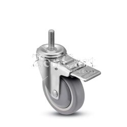 (image for) Caster; Swivel; 5" x 1-1/4"; Thermoplastized Rubber (Gray); Threaded Stem (1/2"-13TPI x 1-1/2"); Prec Ball Brng; 300#; Total Lock; Dust Cover; Thread Guards (Item #65035)