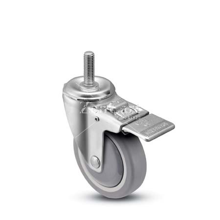 (image for) Caster; Swivel; 4" x 1-1/4"; PolyU on PolyO (Gr/Bg); Threaded Stem (1/2"-13TPI x 1"); Zinc; Precision Ball Brng; 260#; Total Lock (Mtl); Thread guards (Item #65511)