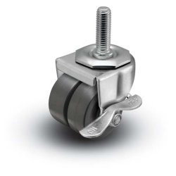 Caster; Dual Wheel; Swivel; 2"x7/8" (x2); Polyolefin; Threaded Stem (1/2"-13TPI x 1"); Zinc; Plain bore; 225#; Side cam brake (Item #67026)