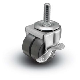 (image for) Caster; Dual Wheel; Swivel; 2"x7/8" (x2); Polyolefin; Threaded Stem (1/2"-13TPI x 1"); Zinc; Plain bore; 225#; Side cam brake (Item #67026)