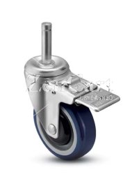 (image for) Caster; Swivel; 4" x 1-1/4"; PolyU on PolyO (Blue); Grip Ring (7/16" x 1-1/4"); Zinc; Precision Ball Brng; 300#; Bearing Cover; Total Lock (Item #65111)