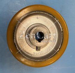 (image for) Wheel; 10" x 4"; 90A PolyU on Cast Iron; 1-1/2" Bore; 4-1/4" Hub Length; 1400#; 3/8" x 3/16" Keyway (Item #87202)