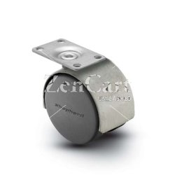 (image for) Caster; Twin; Swivel; 2-3/8 (60mm); Nylon; Top Plate; 1-1/2x1-1/2; hole spacing: 1x1; 3/16 bolt; Satin Chrome; Zinc Body; 100#; Hood (Item #68218)