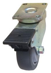 Caster; Swivel; 5" x 1-1/4"; Thermoplastized Rubber (Gray); Plate (2-3/8"x3-5/8"; holes: 1-3/4"x2-7/8" slotted to 3"; 5/16" bolt); Ball Brng; 300#; Total Lock (Item #65534)