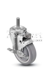 (image for) Caster; Swivel; 6" x 1-1/4"; PolyU on PolyO (Gray); Threaded Stem (1/2"-13TPI x 1-1/2"); Zinc; Prec Ball Bearing; 300#; Wheel Brake (Item #65025)