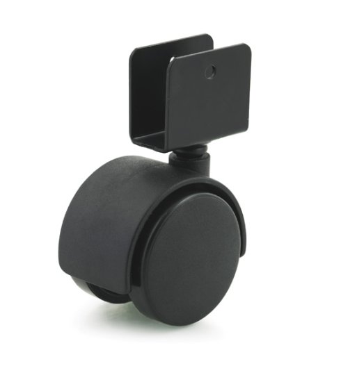 (image for) Caster; Twin Wheel; Swivel; 50mm; Nylon; U Bracke (5/8\" ID); 1-5/16\" High x 1-1/2\" Long; Black; Steel Axle; 85#; Hood (Screw included) (Item #66436)