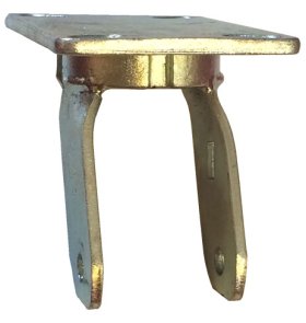 (image for) Yoke; Swivel; 8"x2"; Plate (4"x4-1/2"; holes: 2-5/8"x3-5/8" slots to 3"x3"; 3/8" bolt); Zinc; 1/2" Bore; 2000#; Kingpinless (Item #89296)
