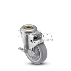 (image for) Caster; Swivel; 3" x 1-1/4"; Thermoplastized Rubber (Gray); Hollow Kingpin (1/2" bolt hole); Zinc; Nylon Brng; 210#; Dustcap; Tread brake (Item #65642)