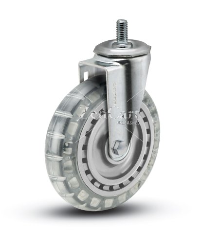 (image for) Caster; Swivel; 6" x 1-1/4"; Polyurethane (Clear); Threaded Stem (1/2"-13TPI x 1-1/2"); Zinc; Ball Brng; 300# (Item #64751)