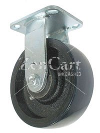 (image for) Caster; Rigid; 6" x 2-1/2"; PolyU (Crowned) on Cast (Bl/Bk); Plate (4-1/2"x6-1/4"; holes: 2-7/16"x4-15/16" slotted to 3-3/8"x5-1/4"; 1/2" bolt); Rlr Brg; 1700# (Item #66428)