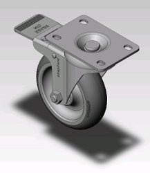 Caster; Swivel; 4 x 1-1/4; Monoprene (Donut); Plate (2-5/8x3-3/4; holes: 1-3/4x2-3/4 slotted to 3; 5/16 bolt); Zinc; Precision Ball Brng; 250#; Total Lock (Item #66627)