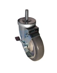 Caster; Swivel; 5" x 1-1/4"; PolyU on PolyO (Gray); Threaded Stem (1/2"-13TPI x 1"); Zinc; Prec Ball Brngs; 300#; Thread guards; Top lock brake (Item #68260)