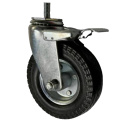 (image for) Caster; Swivel; 6" x 2"; Flat Free (Black); Threaded Stem (1/2"-13TPI x 1-1/2"); Zinc; Ball Brng; 150#; Bolted Hub; Total Lock Brake. Temp sensitive. (Item #63255)