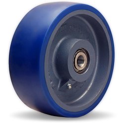 (image for) Caster; Swivel; 8" x 3"; PolyU (1"; 85A) on Steel; Plate (6-1/8"x7-3/8": holes: 4-1/8"x6-1/8"; 9/16" bolt); Red Painted; Prec Ball Brngs; 4800#; Ergonomic (Item #63442)