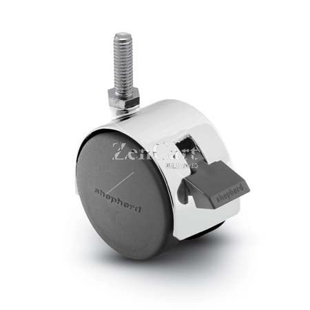 (image for) Caster; Twin; Swivel; 2" (50mm); Nylon; Threaded Stem; 3/8"-16TPI x 3/4"; Bright Chrome; Zinc Body; 75#; Pedal Lock; Wheel; Hood (Item #68181)