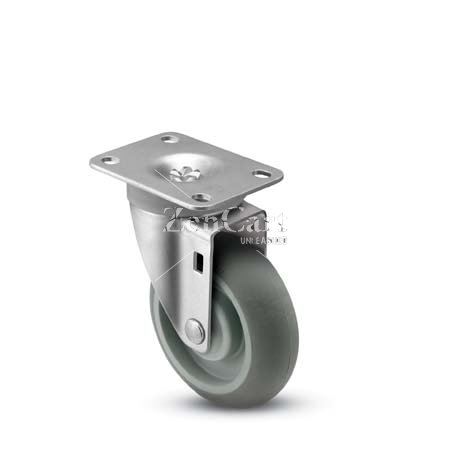 (image for) Caster; Swivel; 4" x 1-1/4"; Monotech Round (Gray); Plate (2-5/8"x3-3/4"; holes: 1-3/4"x2-3/4" slotted to 3"; 5/16" bolt); Zinc; Precision Ball Brng; 250# (Item #63693)