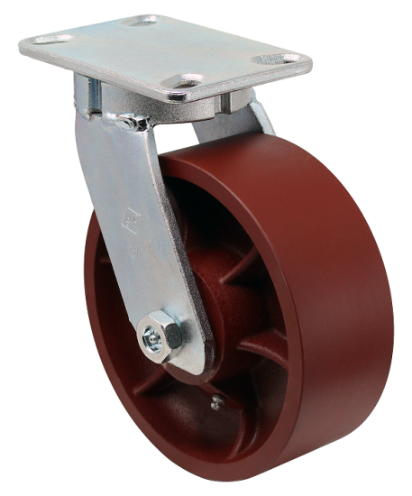 (image for) Caster; Swivel; 8\" x 3\"; Steel; Plate; 6-1/4\" x 7-5/8\"; holes: 4-1/2\" x 6\"; 1/2\" bolt; Gold Dichromate; Prec Tapered Brng; 5000#; Kingpinless (Item #68730)