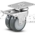 (image for) Caster; Dual; Swivel; 2"x13/16" (x2); Gray TPR; Plate (2-5/8"x3": holes:1-5/8"x2" (slots to 2x2-3/8); 5/16 bolt); Prec Ball Brng; 200#; Thread Grds; Total Lock (Item #67306)