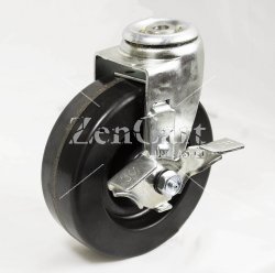 (image for) Caster; Swivel; 5" x 1-1/4"; Phenolic; Hollow Kingpin (1/2" bolt hole); Zinc; Plain bore; 350#; Dust Cover (Mtl); Wheel Brake (Item #63541)