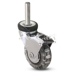 (image for) Caster; Swivel; 3" x 15/16"; Polyurethane (Clear); Threaded Stem (3/8"-16TPI x 1-1/2"); Chrome; Precision Ball Brng; 120#; Hood; Thread guards; Pedal Brake (Item #63789)