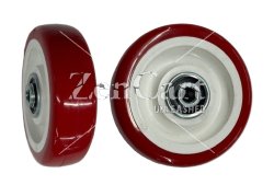 (image for) Wheel; 2-1/2" x 1-1/4"; PolyU on PolyO (Red); Ball Brng; 3/8" Bore; 1-1/2" Hub Length; 250# (Item #87663)