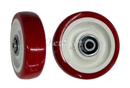 (image for) Wheel; 6" x 1-1/4"; PolyU on PolyO (Red/ White); Dual Ball Bearings; 350#; 3/8 Bore; 1-9/16 Hub Length (Item #87355)