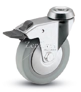 (image for) Caster; Swivel; 2" x 3/4"; Thermoplastized Rubber (Gray); Hollow Kingpin (3/8" bolt hole); Chrome; Plain bore; 110#; Total Lock (See also 65965) (Item #63780)