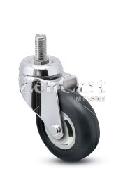 (image for) Caster; Swivel; 3" x 13/16"; Thermoplastized Rubber (Black); Threaded Stem (1/2"-13TPI x 1-1/2"); Chrome; Precision Ball Brng; 110#; Thread guards (ONLY 2 LEFT) (Item #64885)