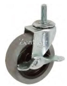 (image for) Caster; Swivel; 4" x 1-1/4"; Thermoplastized Rubber (Gray); Threaded Stem (1/2"-13TPI x 1-1/2"); Stainless; Delrin Spanner; 250#; Dustcover; Wheel Brake (Item #63947)