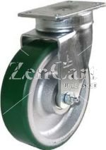 (image for) Caster; Swivel; 5 x 1-1/2; PolyU on Cast Iron (Gr/Slvr); Top Plate; 3-3/4x4-1/2; holes: 2-5/8x3-5/8 (slotted to 3x3); 3/8 bolt; Roller Brng; 400#; Zerk (Item #68116)