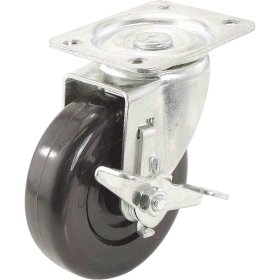 Caster; Swivel; 4" x 1-1/4"; Glass/ Nylon Hi-Temp (Bk); Plate (2-1/2"x3-5/8"; holes: 1-3/4"x2-7/8" slotted to 3"; 5/16" bolt); Zinc; Steel Spanner; 350#; Brake (Item #63419)