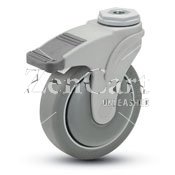 (image for) Caster; Swivel; 4" x1-1/4"; Thermoplastized Rubber (Gray); Hollow Kingpin (1/2" bolt); Nylon; Precision Ball Brng; 275#; Total Lock; Thread guards (Item #66254)
