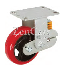 (image for) Caster; Rigid; 6" x 2"; PolyU on PolyO (Blue); Plate (4"x4-1/2"; holes: 2-5/8"x3-5/8" to 3"x3"; 3/8" bolt); Rllr Brng; 700#; Spring Loaded (300#/ 400#); Brake (Item #64242)