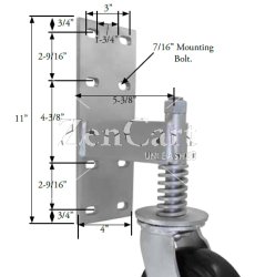 (image for) Caster; Swivel; 8" x 2"; Foam-Filled Flat Free Tire (Black); Gate Bracket (11"x4"; 8 holes 1-3/4" (slots to 3") x 9-1/2"; 7/16" bolt); Zinc; Precision BB; 150# (Item #63987)