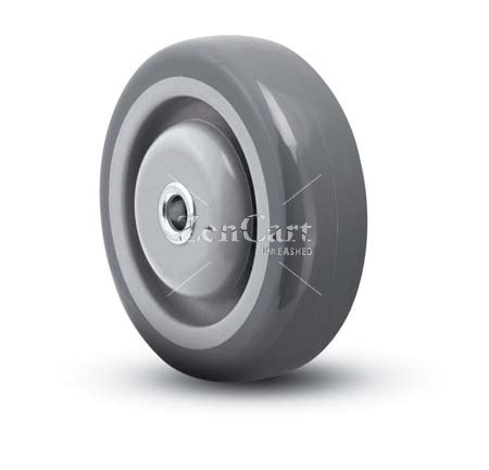 (image for) Wheel; 4" x 1-1/4"; PolyU on PolyO (Gr/Bg); Precision Ball Brng; 3/8" Bore; 1-9/16" Hub Length; 300#; Thread guards (Item #88774)
