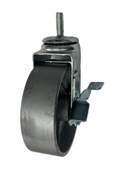 Caster; Swivel; 6\" x 2\"; Cast Iron; Threaded Stem (1/2\"-13TPI x 1-1/2\"); Zinc; Roller Brng; 375#; Tread Brake (Item #63281)