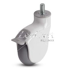 (image for) Caster; Swivel; 3" x 1"; Gray Soft Rubber Wheel; Threaded Stem (5/16"-18TPI x 1"); White; Precision Ball Brng; 110#; Pedal Brake; Thread guards (Item #65448)