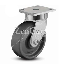 (image for) Caster; Swivel; 6" x 2"; HD Nylon/ Nylast; Plate (4"x4-1/2"; holes: 2-5/8"x3-5/8" slots to 3"x3"; 3/8" bolt); Zinc; Prec Ball Brng; 2000#; Kingpinless (Item #63568)