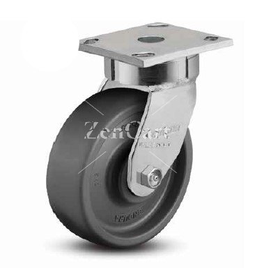 (image for) Caster; Swivel; 6" x 2"; HD Nylon/ Nylast; Plate (4"x4-1/2"; holes: 2-5/8"x3-5/8" slots to 3"x3"; 3/8" bolt); Zinc; Prec Ball Brng; 2000#; Kingpinless (Item #63568)