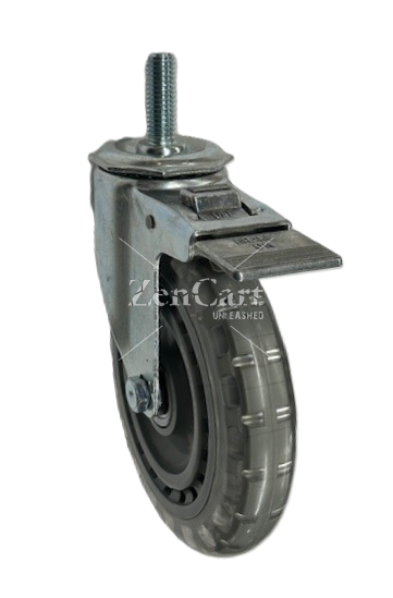(image for) Caster; Swivel; 6" x 1-1/4"; Polyurethane (Clear); Threaded Stem (1/2"-13TPI x 1-1/2"); Zinc; Ball Brng; 300#; Total Lock brake; Dust Cover (Mtl) (Item #64749)