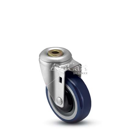 (image for) Caster; Swivel; 4" x 1-1/4"; PolyU on PolyO (Blue); Hollow Kingpin; 1/2 bolt; Zinc; Precision Ball Brng; 300#; Thread Guards (Item #68286)