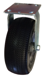 Caster; Rigid; 12" x 3-1/2"; Foam-Filled Flat Free Tire (Black); Plate (4"x4-1/2"; holes: 2-5/8"x3-5/8" slots to 3"x3"; 3/8" bolt); Zinc; Prec Ball Brngs; 500# (Item #62869)