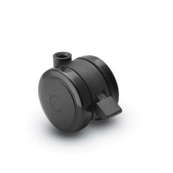 Caster; Twin; Swivel; 2" (50mm); Nylon; Stemless; Black; Rivet Brng; 75#; Wheel Brake (Receives Shepherd 0.35"x 1-1/8" stem) (Item #69560)